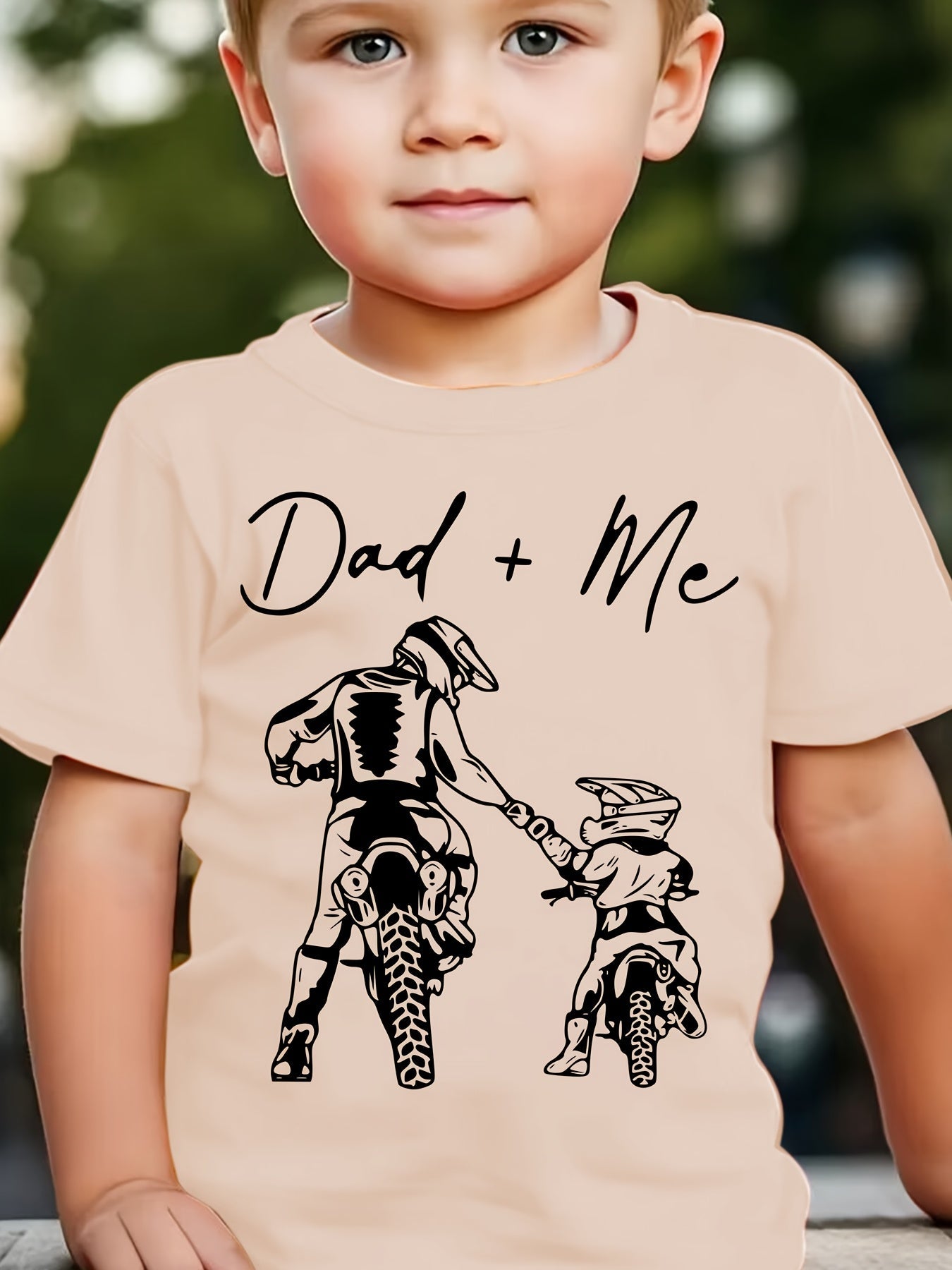 Summer Fashion Short-Sleeve T-Shirt for Boys with a Dad And Son Motorcycle Cartoon Print, Casual Top NYDX4178