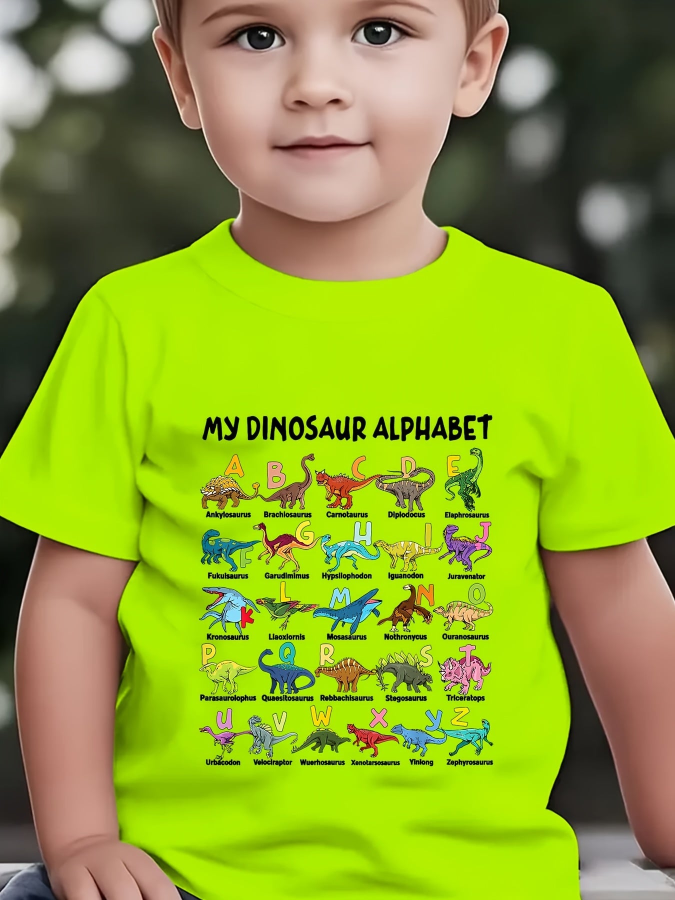 Summer Boys' Fashion Short Sleeve "MY DINOSAUR ALPHABET" Dinosaur Element Alphabet Print Outdoor Casual Top NY-DX5404