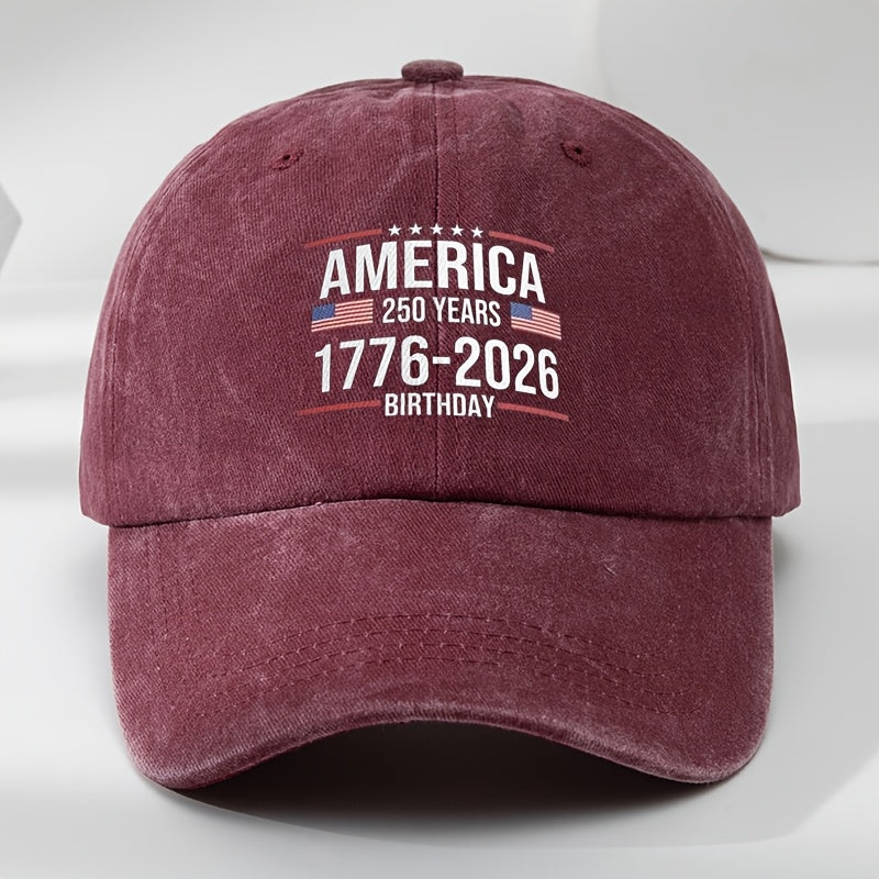 Patriotic 250th Anniversary Baseball Cap - Adjustable Snapback, Lightweight & Breathable Polyester, Black with Red, White & Blue American Flag Design, Perfect for Outdoor Travel, Camping & Casual Wear, Camping Accessories, America Flag, Hat For Men