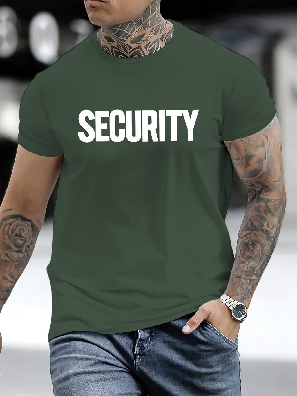 MBDMBD Men'S Casual Crew Neck T-Shirt with Bold SECURITY Print, Polyester, Comfortable & Versatile Short Sleeve Tee for Summer, Everyday Tshirt | Secure Shoulder Design | Smooth Texture Shir