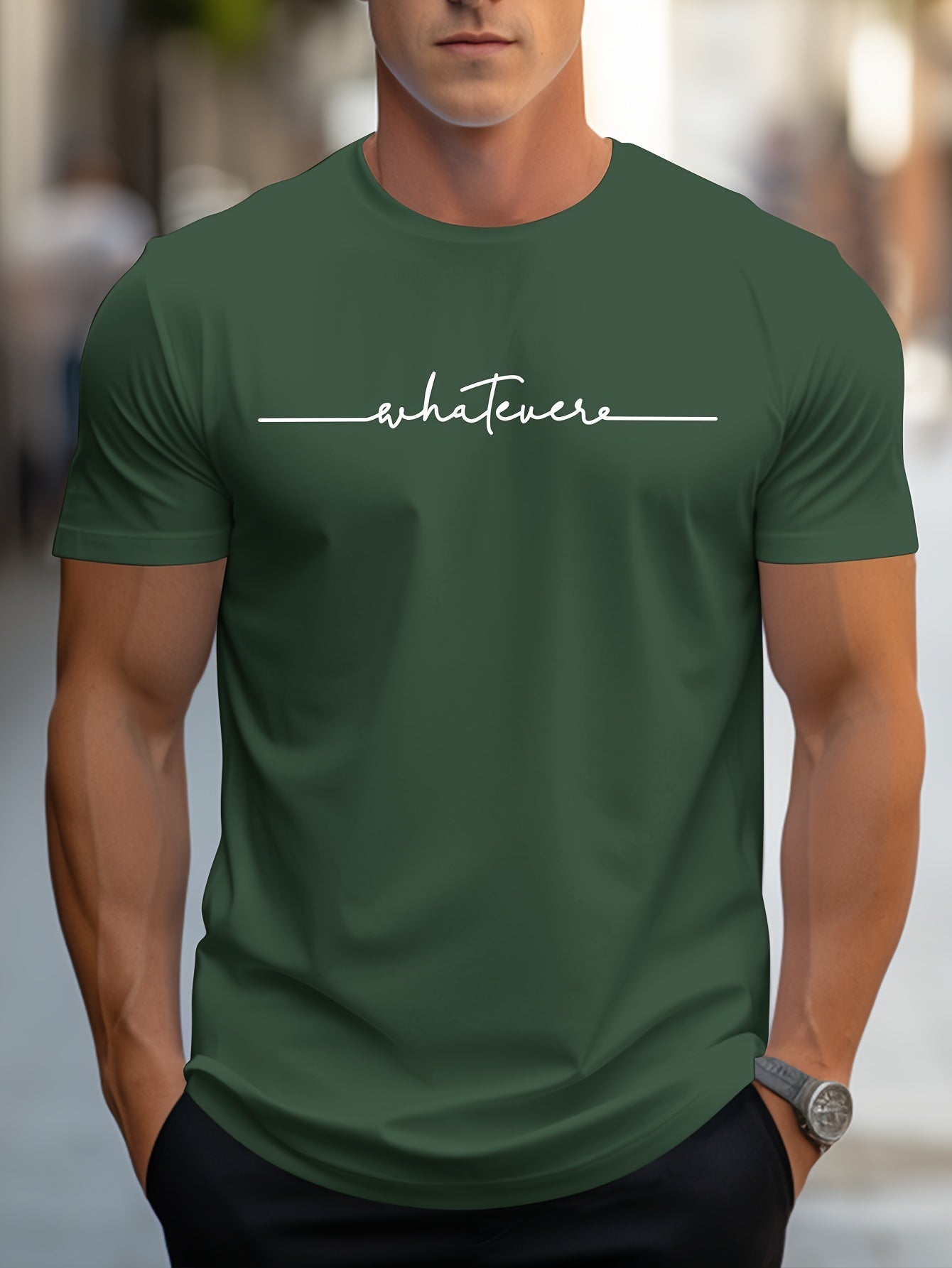 Men's English Art Print Crew Neck T-Shirt, Minimalist Lettering! Stylish Handwritten Alphabet Short Sleeve Casual Essential! Low-Key Sophisticated! Lazy Style! Handwritten Letter Print Tee