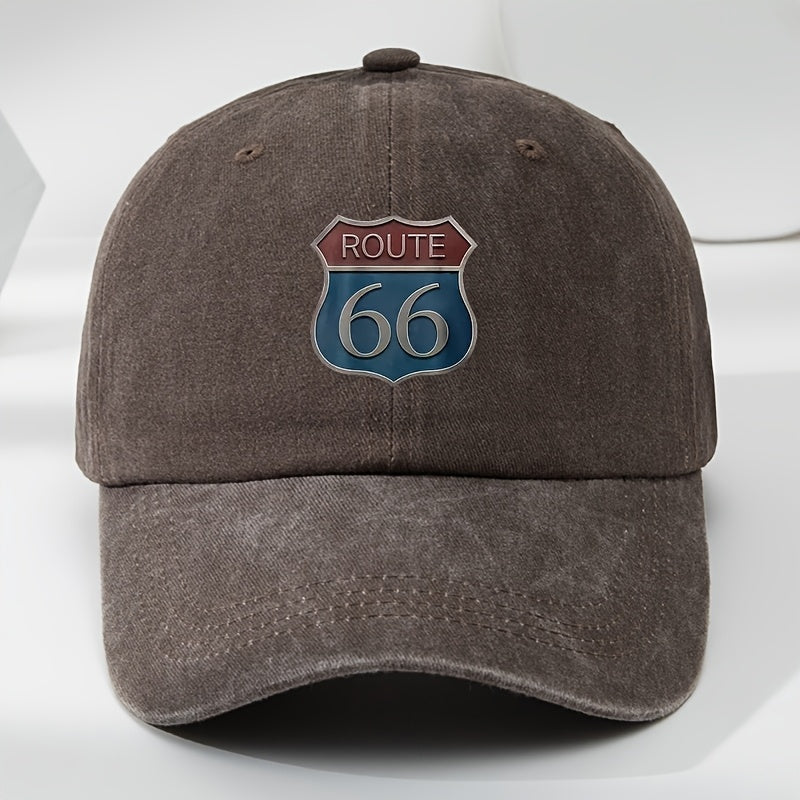 ROUTE 66 Print Baseball Cap Outdoor Sports Casual Moisture-Wicking Duckbill Hat Classic Washed Vintage Cap