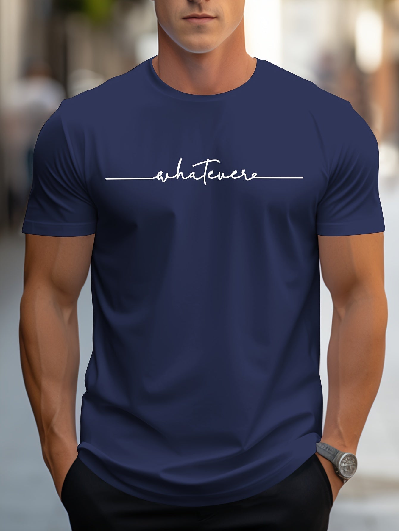 Men's English Art Print Crew Neck T-Shirt, Minimalist Lettering! Stylish Handwritten Alphabet Short Sleeve Casual Essential! Low-Key Sophisticated! Lazy Style! Handwritten Letter Print Tee