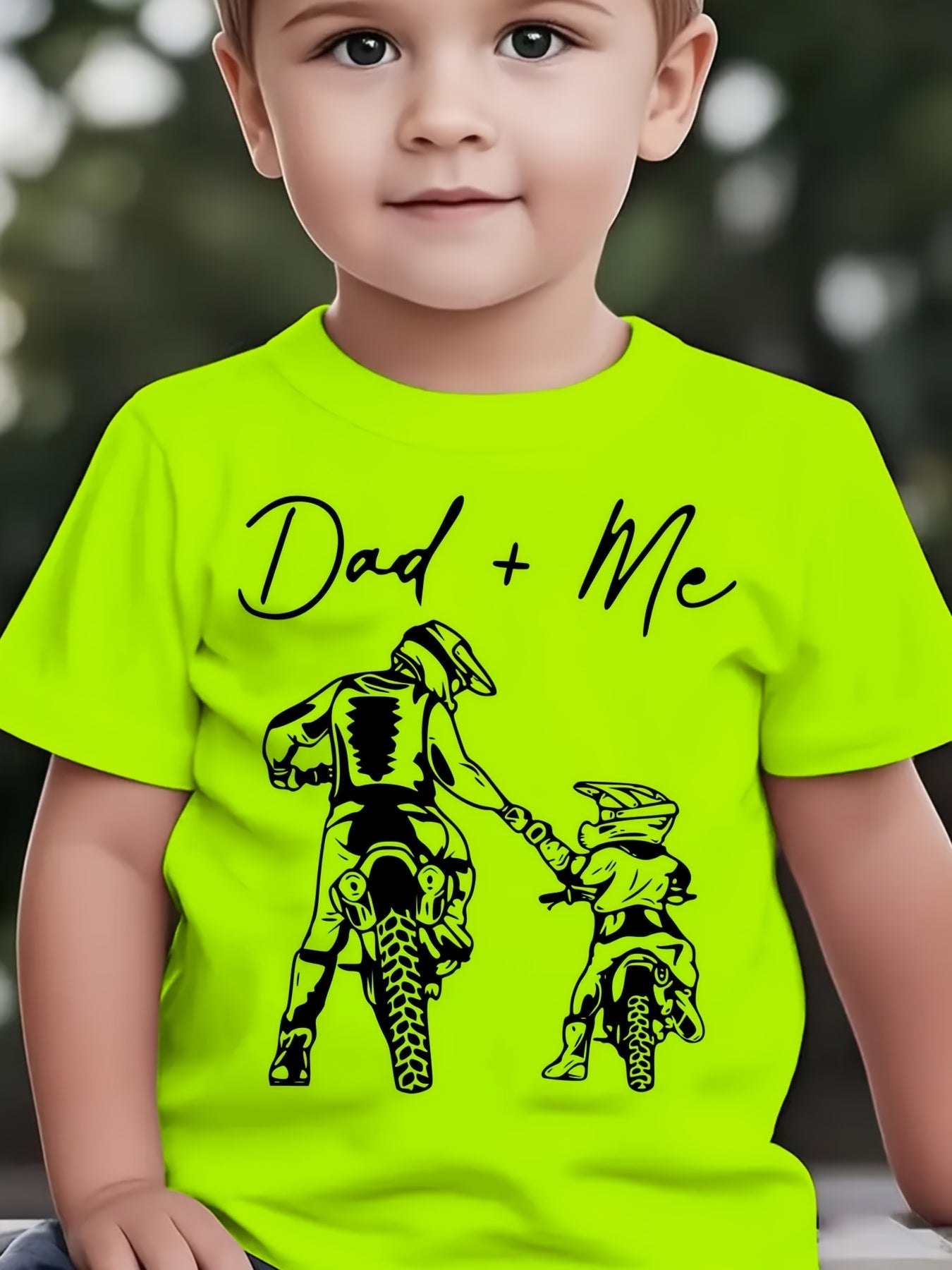 Summer Fashion Short-Sleeve T-Shirt for Boys with a Dad And Son Motorcycle Cartoon Print, Casual Top NYDX4178