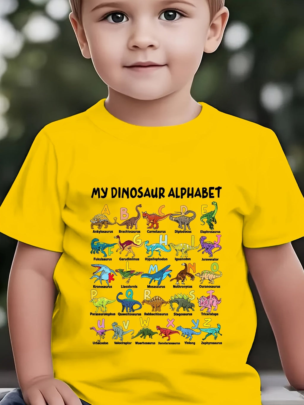Summer Boys' Fashion Short Sleeve "MY DINOSAUR ALPHABET" Dinosaur Element Alphabet Print Outdoor Casual Top NY-DX5404