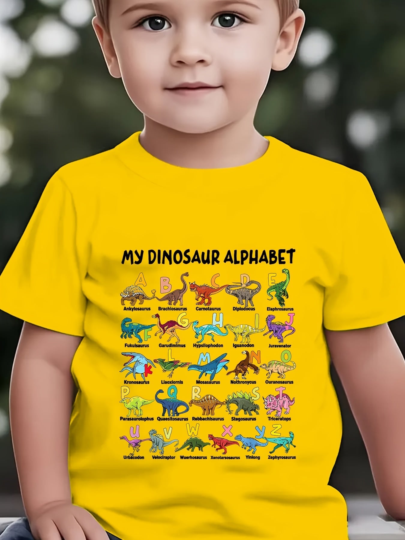 Summer Boys' Fashion Short Sleeve "MY DINOSAUR ALPHABET" Dinosaur Element Alphabet Print Outdoor Casual Top NY-DX5404