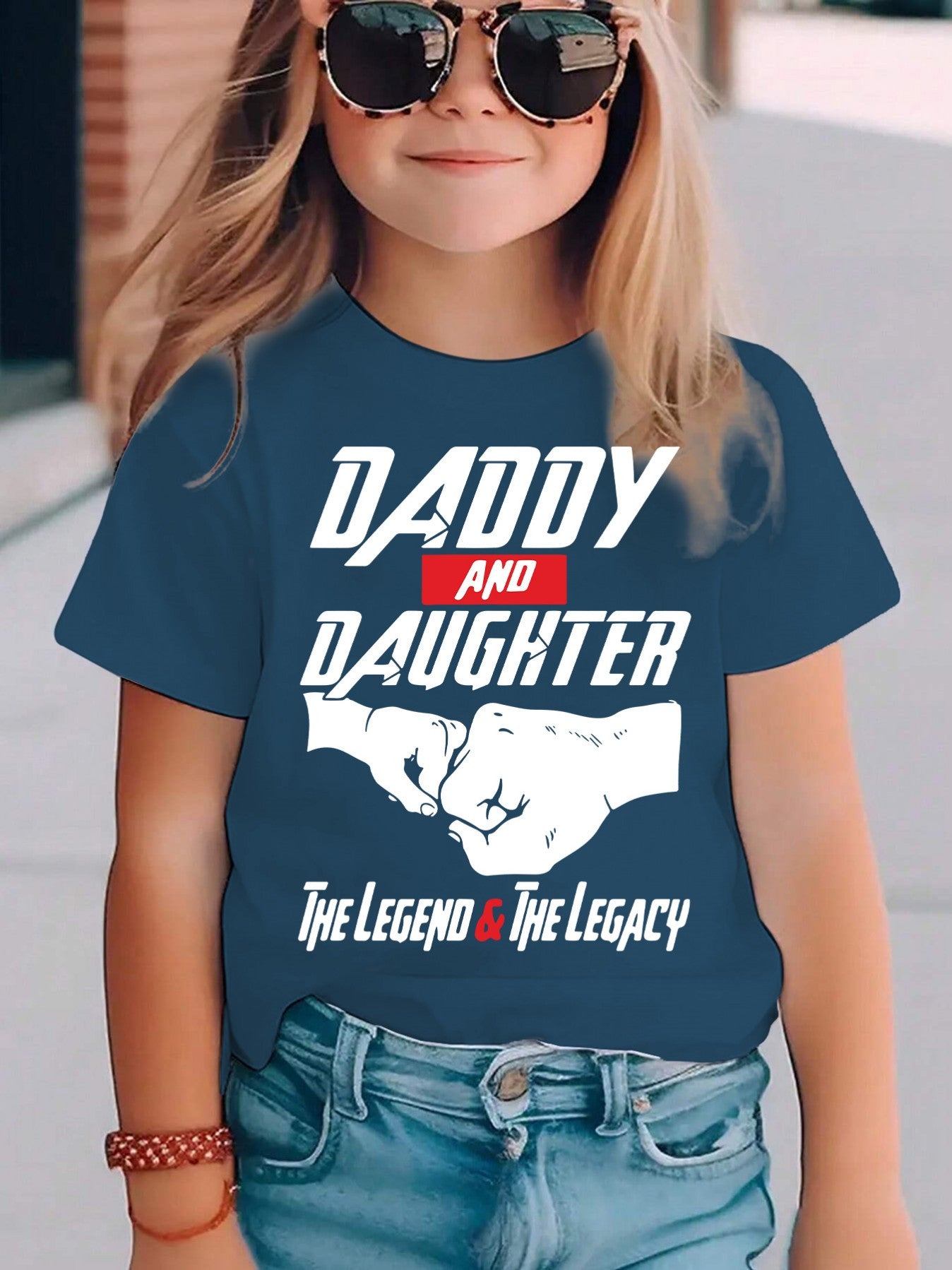 Summer Fashion Short-Sleeve T-Shirt for Girls with 'Daddy And Daughter' Letter Pattern Print, Casual And Versatile Top DX4072