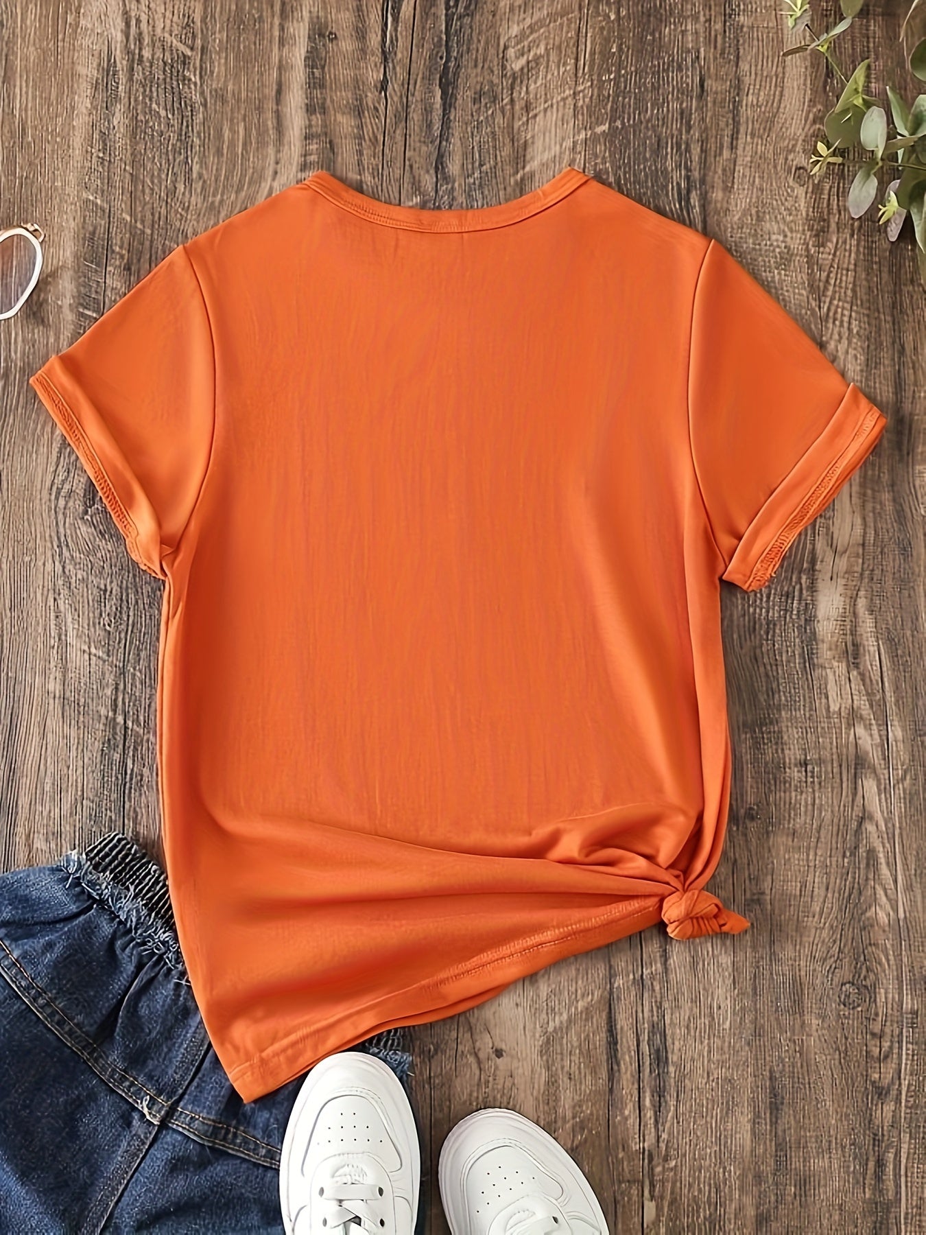 Plus Size, Women's Fashion Plus-Size T-Shirt with Letter Print, Machine Washable