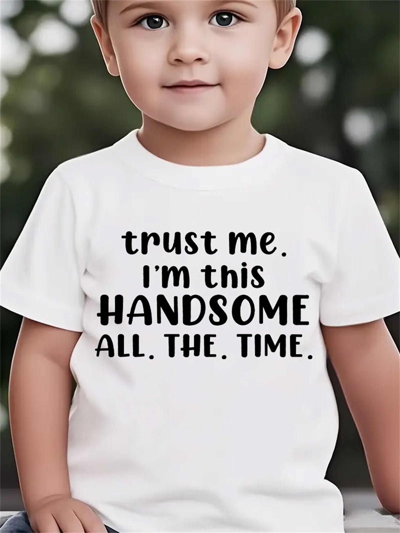 Summer Fashion Boys' Short-Sleeve T-Shirt "TRUST ME I'M THIS HANDSOME ALL THE TIME" Letter Print Casual Top DX2891