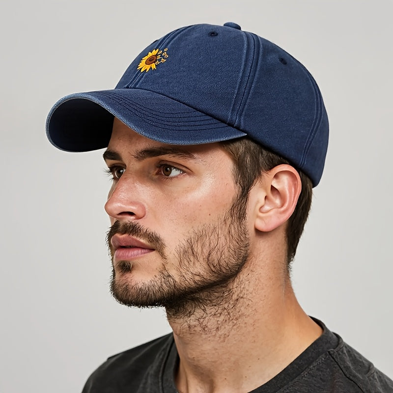 1pc Unisex Sunshade Washed Distressed Baseball Cap With Sunflower Butterfly Pattern For Outdoor Sport, Ideal choice for Gifts