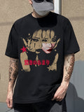 Patterned Portrait Fashion T-Shirt, Men's Casual Sports Loose Short Sleeve Black Shirt with Character Head Portrait