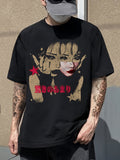 Patterned Portrait Fashion T-Shirt, Men's Casual Sports Loose Short Sleeve Black Shirt with Character Head Portrait
