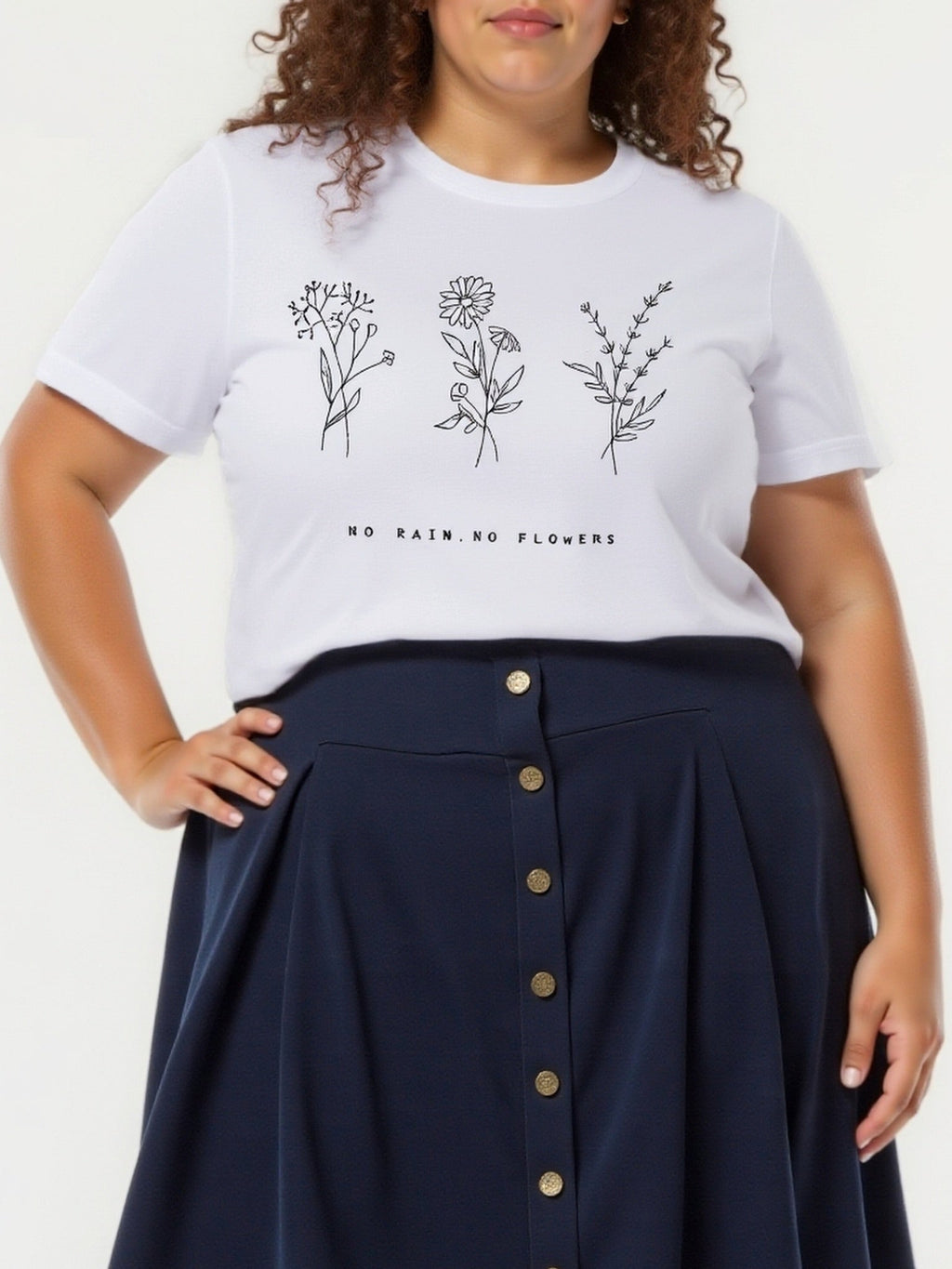 Plus Size - Plus Size - Women'S Floral Letter Print T-Shirt, Casual Round Neck Short Sleeve Top, Comfortable for All Seasons, Machine Washable