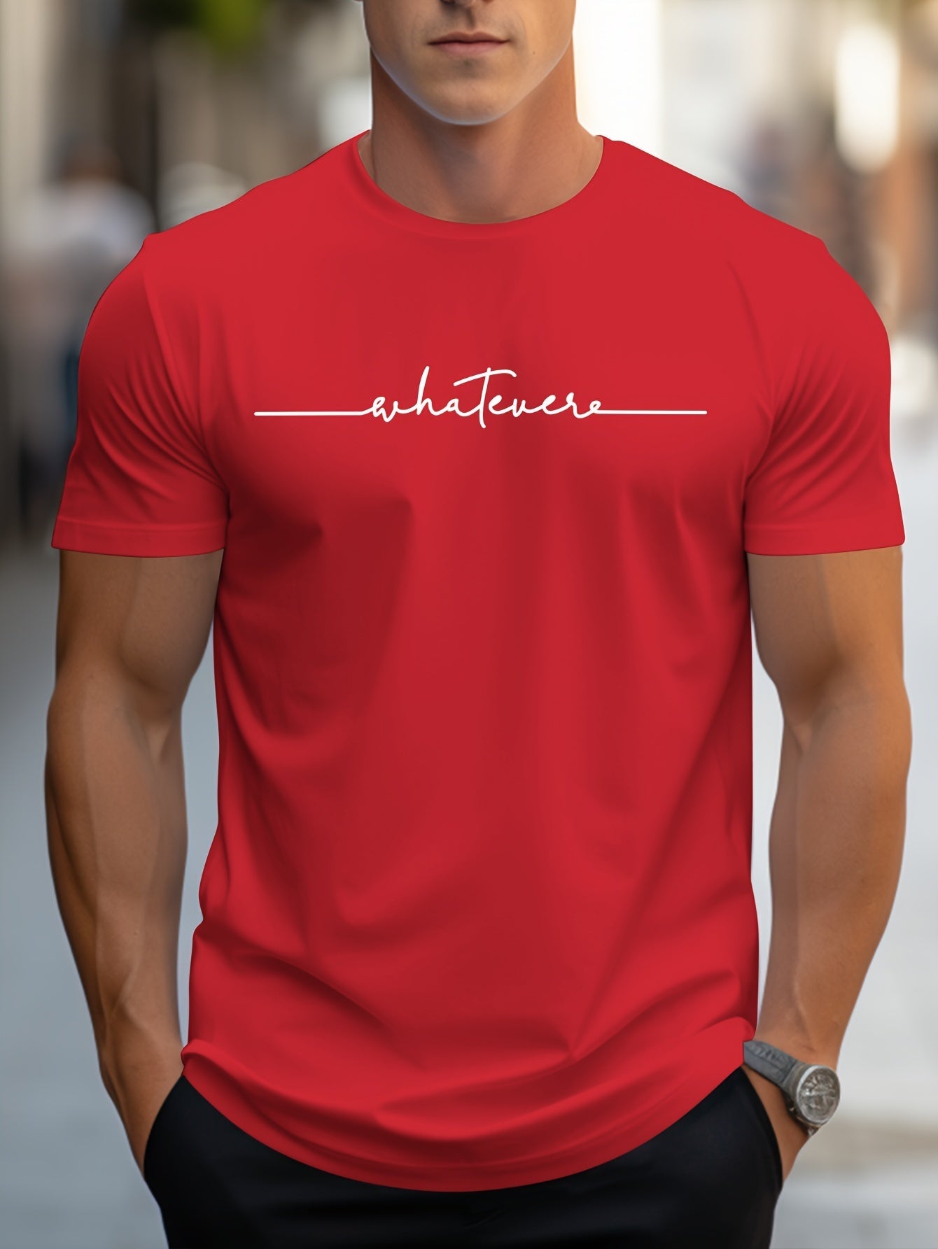 Men's English Art Print Crew Neck T-Shirt, Minimalist Lettering! Stylish Handwritten Alphabet Short Sleeve Casual Essential! Low-Key Sophisticated! Lazy Style! Handwritten Letter Print Tee