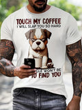 Men'S Fashion 3D Funny Dog Pattern Shirt, Comfortable Crew Neck Short Sleeve Casual Top, Polyester Knit Fabric, Slightly Elastic, Regular Fit, Summer Shirt, Heat Transfer - White, Plus Size