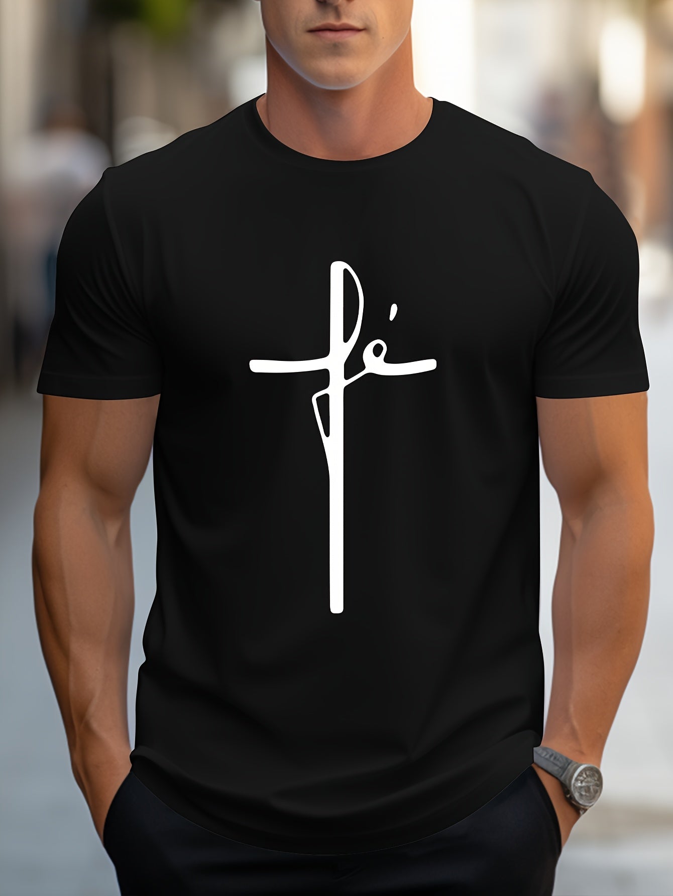 Men's Soft Breathable Casual Short Sleeve T-Shirt with English Text Print Suitable for Summer - Round Neck Casual Attire, Machine Washable & Dry Cleanable, Versatile Casual Wear for Parties, Office & Social Events (Non-)