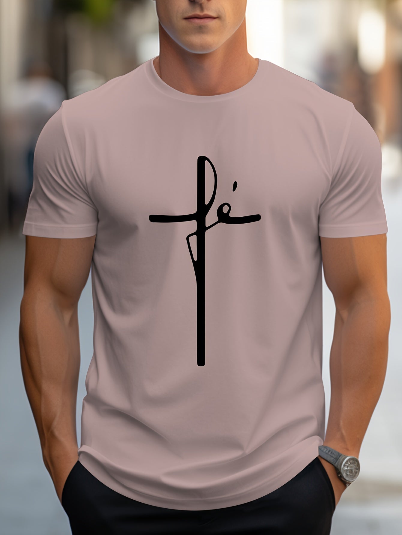 Men's Soft Breathable Casual Short Sleeve T-Shirt with English Text Print Suitable for Summer - Round Neck Casual Attire, Machine Washable & Dry Cleanable, Versatile Casual Wear for Parties, Office & Social Events (Non-)