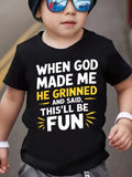 Summer Travel And Leisure Wear, Youth Trendy Short-Sleeved T-Shirt "When God Created Me, He Smiled And Said, 'This Will Be Fun'" Clothing Gift, Boys' Round Neck Short-Sleeved T-Shirt, Boys' Summer Clothing