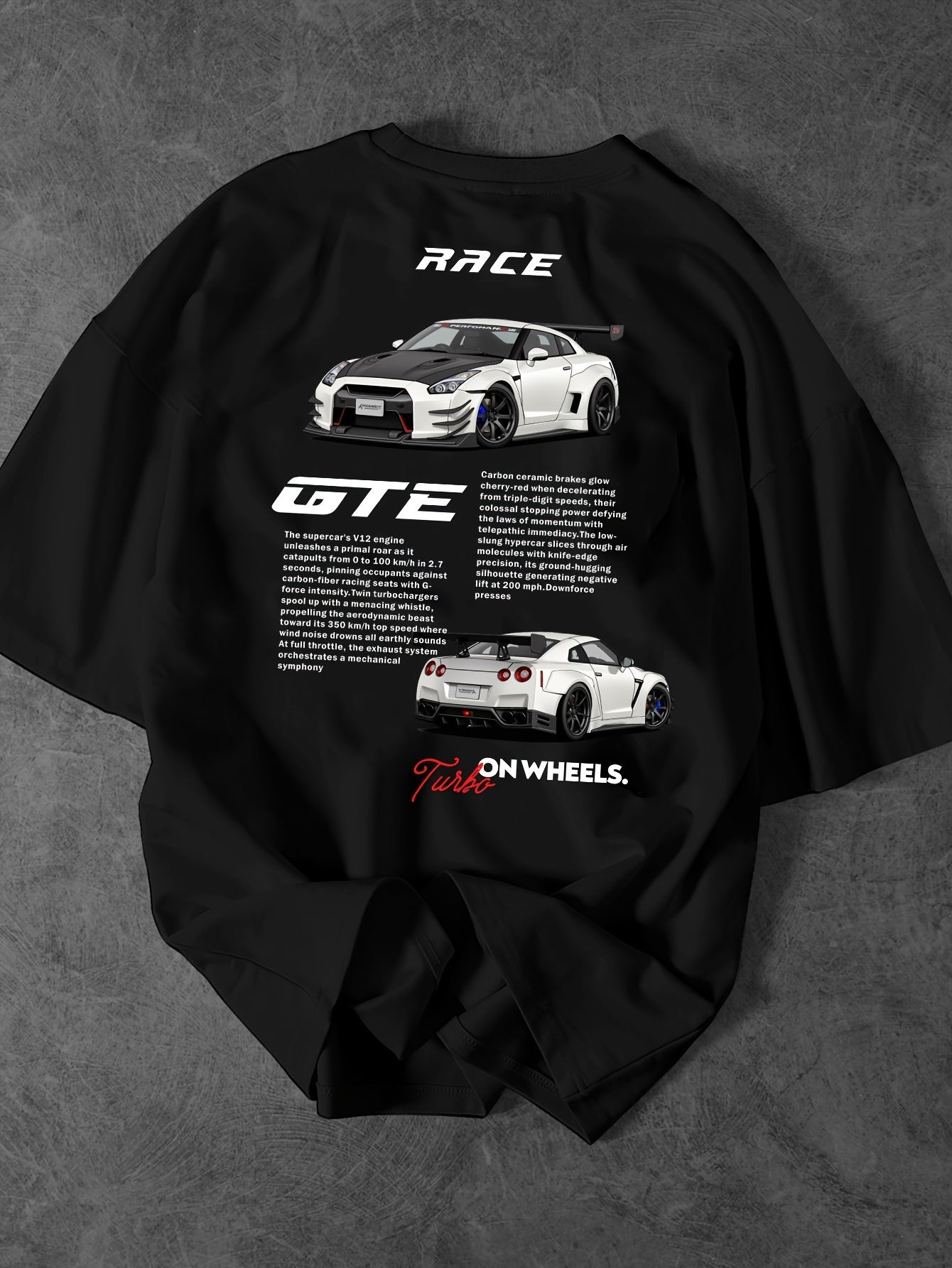 Men'S Fashion Car Pattern T-Shirt, Racing Elements Graphic Tee, Loose Fit Street Style Short Sleeve Top for Summer, Casual Attire for Car Enthusiasts, Slight Drop Shoulder Round Neck T-Shirt