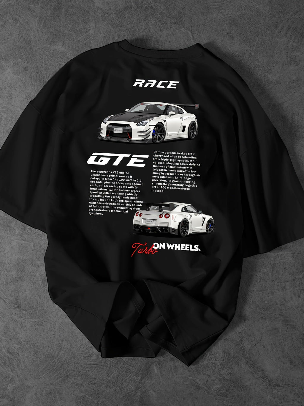 Men'S Fashion Car Pattern T-Shirt, Racing Elements Graphic Tee, Loose Fit Street Style Short Sleeve Top for Summer, Casual Attire for Car Enthusiasts, Slight Drop Shoulder Round Neck T-Shirt