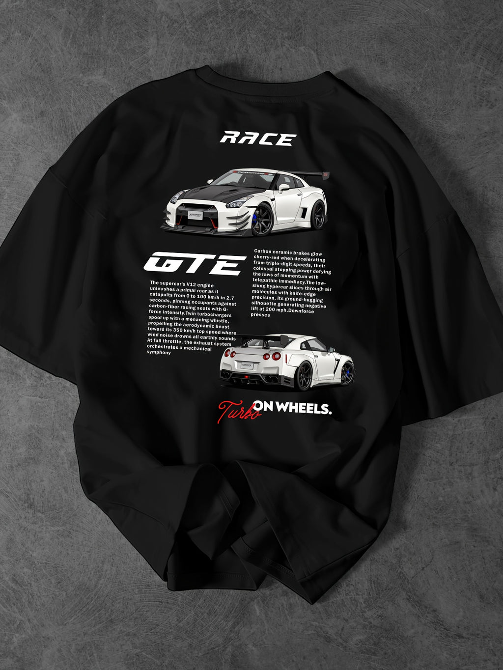 Men'S Fashion Car Pattern T-Shirt, Racing Elements Graphic Tee, Loose Fit Street Style Short Sleeve Top for Summer, Casual Attire for Car Enthusiasts, Slight Drop Shoulder Round Neck T-Shirt