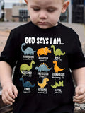 Summer Boys' Fashion Children's T-Shirt "God Says I Am..." Dinosaur Print Cute Short-Sleeve T-Shirt Versatile Casual Top