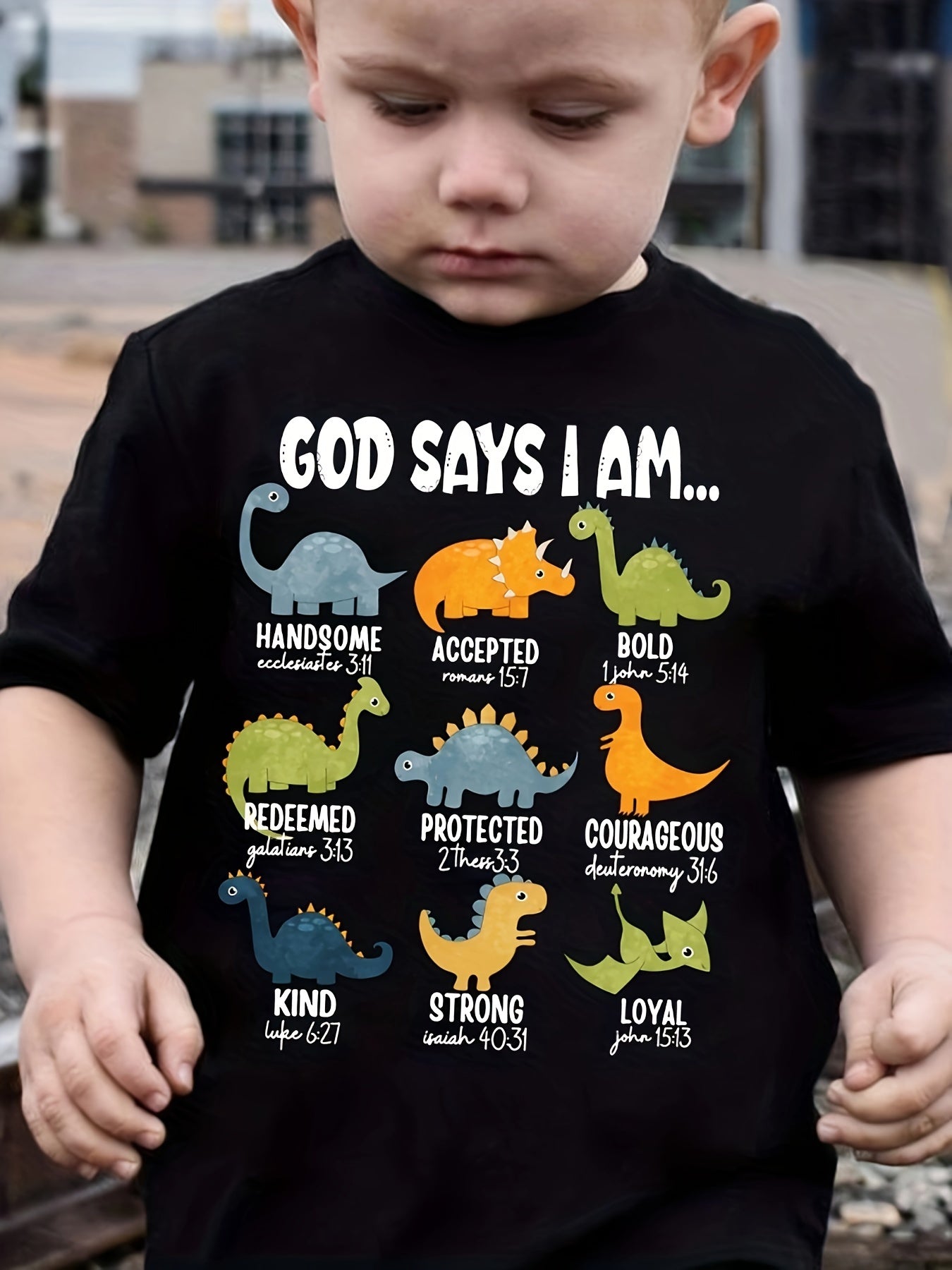 Summer Boys' Fashion Children's T-Shirt "God Says I Am..." Dinosaur Print Cute Short-Sleeve T-Shirt Versatile Casual Top