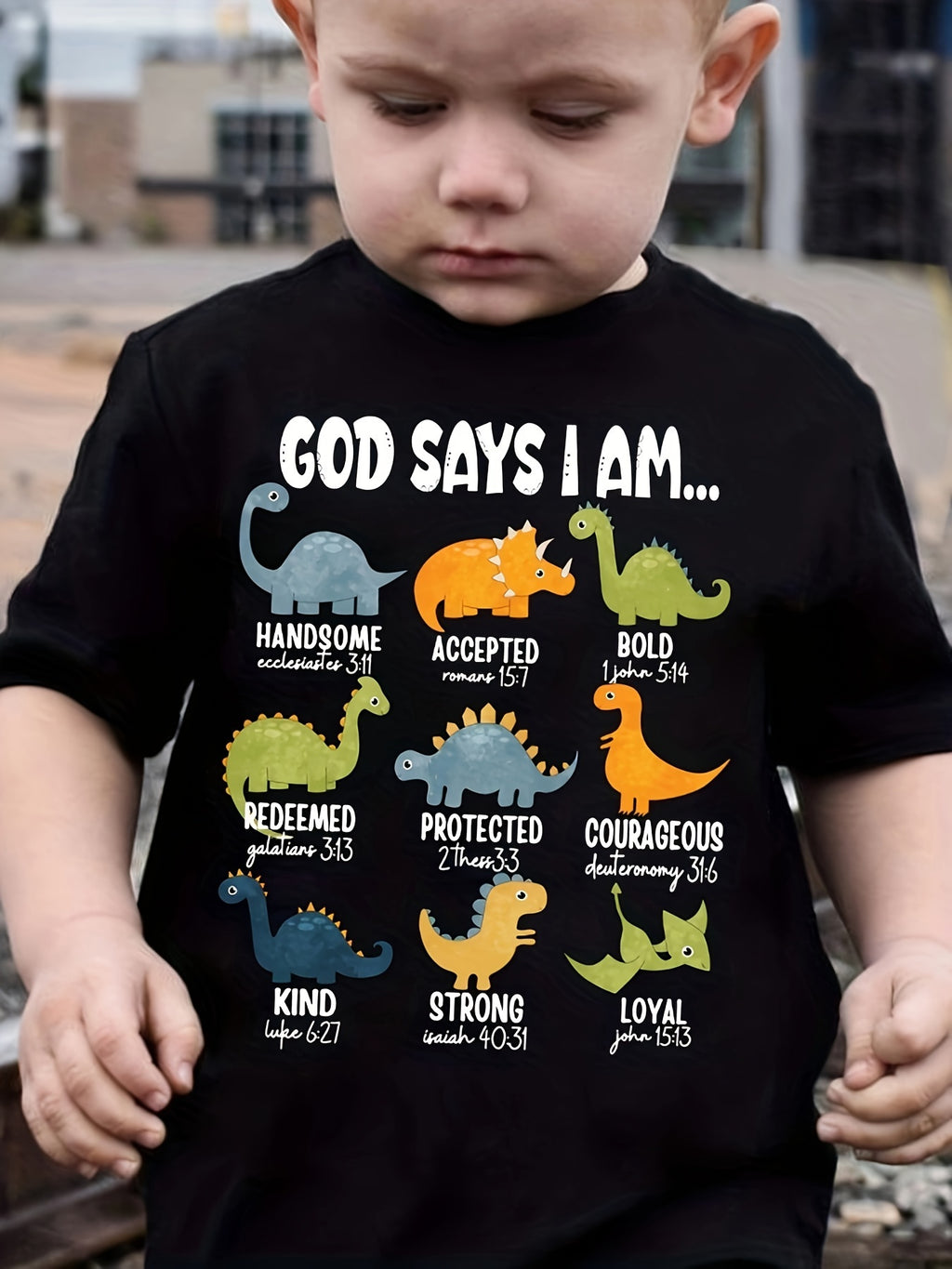 Summer Boys' Fashion Children's T-Shirt "God Says I Am..." Dinosaur Print Cute Short-Sleeve T-Shirt Versatile Casual Top