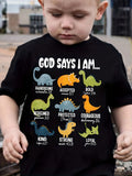 Summer Boys' Fashion Children's T-Shirt "God Says I Am..." Dinosaur Print Cute Short-Sleeve T-Shirt Versatile Casual Top