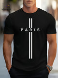 PARIS Print, Men's Graphic Design Crew Neck Active T-shirt, Casual Comfy Tees Tshirts For Summer, Men's Clothing Tops For Daily Gym Workout