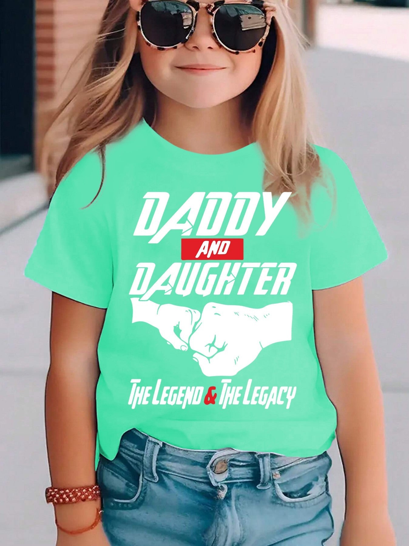 Summer Fashion Short-Sleeve T-Shirt for Girls with 'Daddy And Daughter' Letter Pattern Print, Casual And Versatile Top DX4072