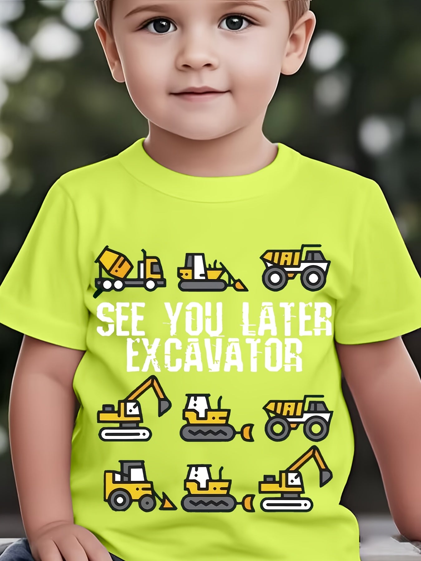 2025  Trendy Cartoon "See You Later" Print T-Shirt, Excavator Anime Casual Kawaii Crew Neck Short Sleeve Top