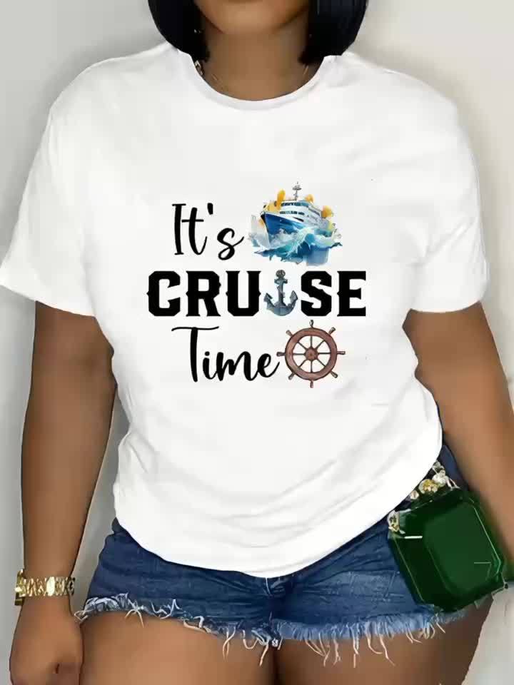 Plus Size - Plus Size - Ladies' Short-Sleeve T-Shirt with a 'Cruise Time' Pattern, Designed for Cruise Travel, Perfect for Comfortable And Casual Wear in Spring And Summer
