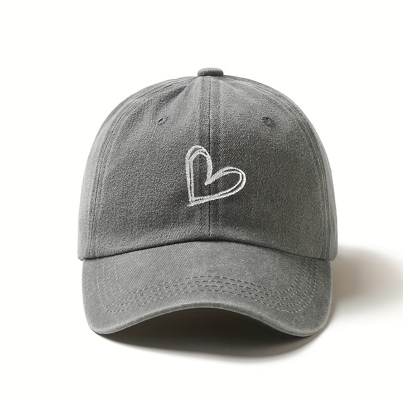 Heart Embroidered Baseball Cap, Adjustable Size, Multi-Color Options, Suitable for Outdoor Play, Outdoor Travel, Portable Cute Fashion Style