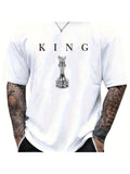Men'S 180G Heavy T-Shirt by THE KING - Black with Chess King Design, Casual Short Sleeve Round Neck Shirt