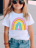 Summer Fashion Girls' Short Sleeve T-Shirt with Rainbow Heart Print, Casual Versatile Top NY-DX5490