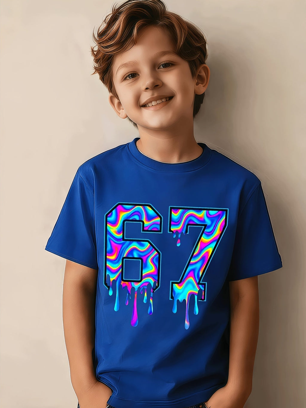 Soft And Breathable Vortex Six Seven Drops 6 7 Boys And Girls Pattern T-Shirt - Crew Neck Shirt, Suitable for Early Elementary School - Birthday Party Clothes Or Everyday Play Clothes - Easy-Care Parent-Favorite Clothes, Casual Wear