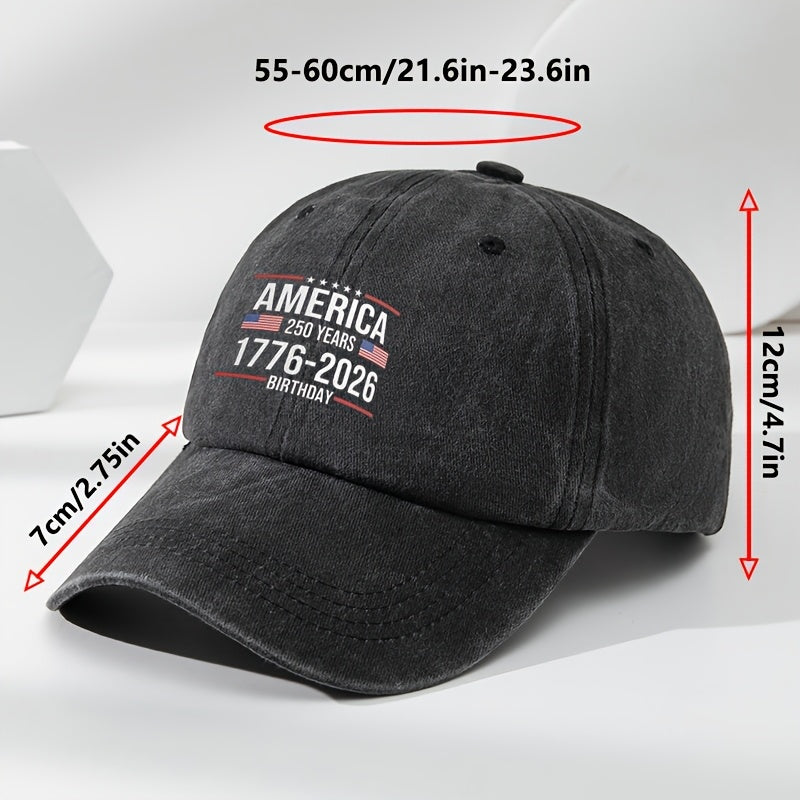 Patriotic 250th Anniversary Baseball Cap - Adjustable Snapback, Lightweight & Breathable Polyester, Black with Red, White & Blue American Flag Design, Perfect for Outdoor Travel, Camping & Casual Wear, Camping Accessories, America Flag, Hat For Men