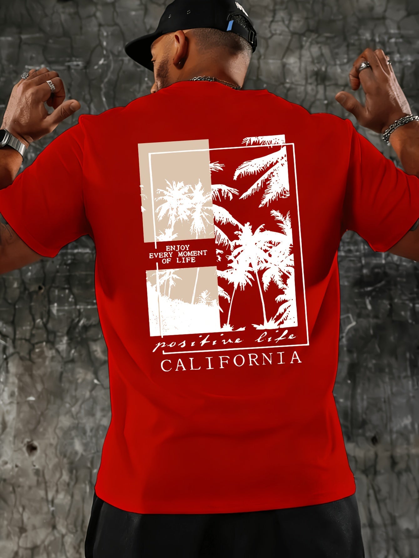Men's Fashion Casual CALIFORNIA Print Regular Shoulder Short Sleeve T-Shirt, Comfortable and Versatile, Suitable for All Seasons