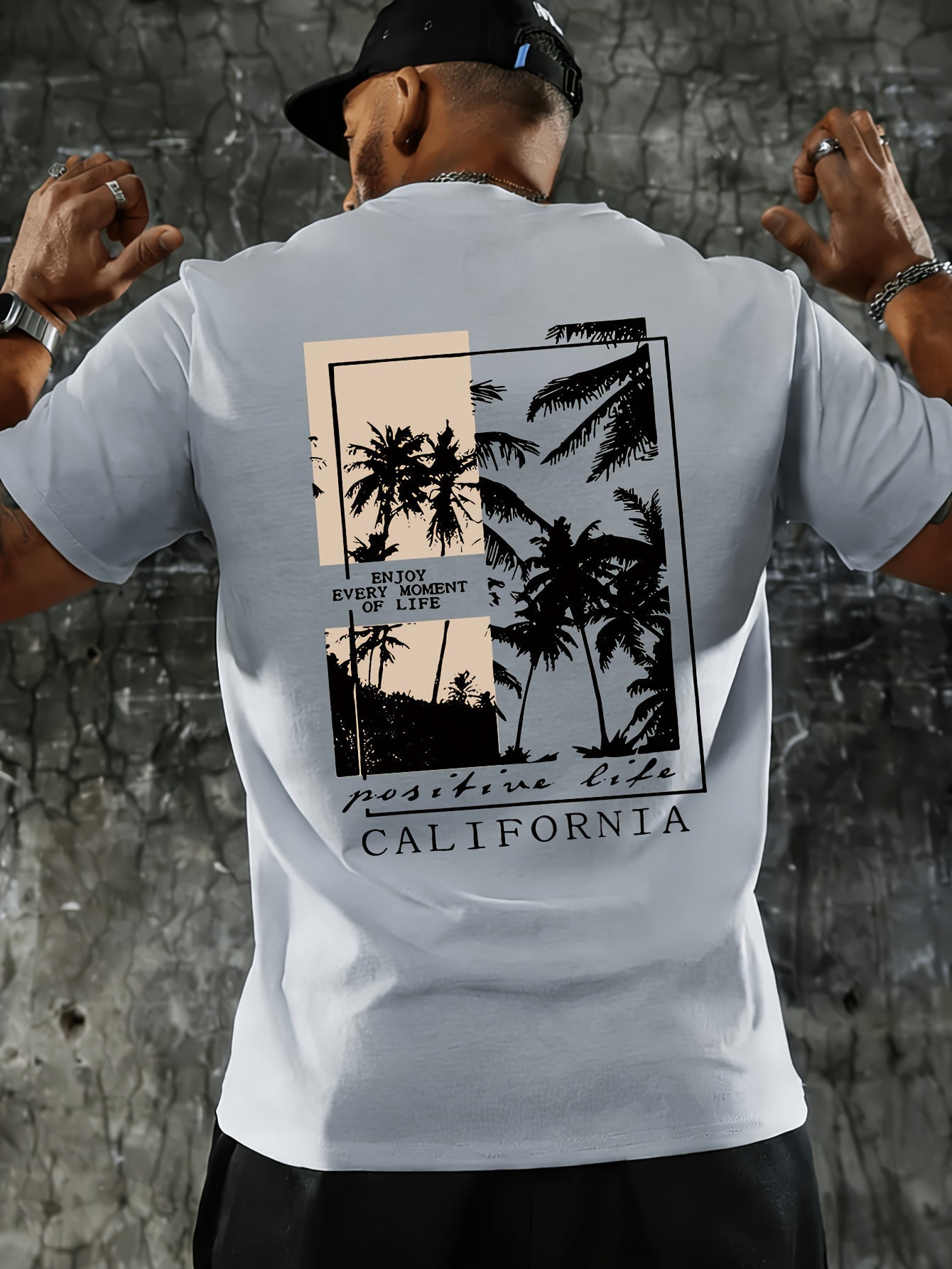 Men's Fashion Casual CALIFORNIA Print Regular Shoulder Short Sleeve T-Shirt, Comfortable and Versatile, Suitable for All Seasons