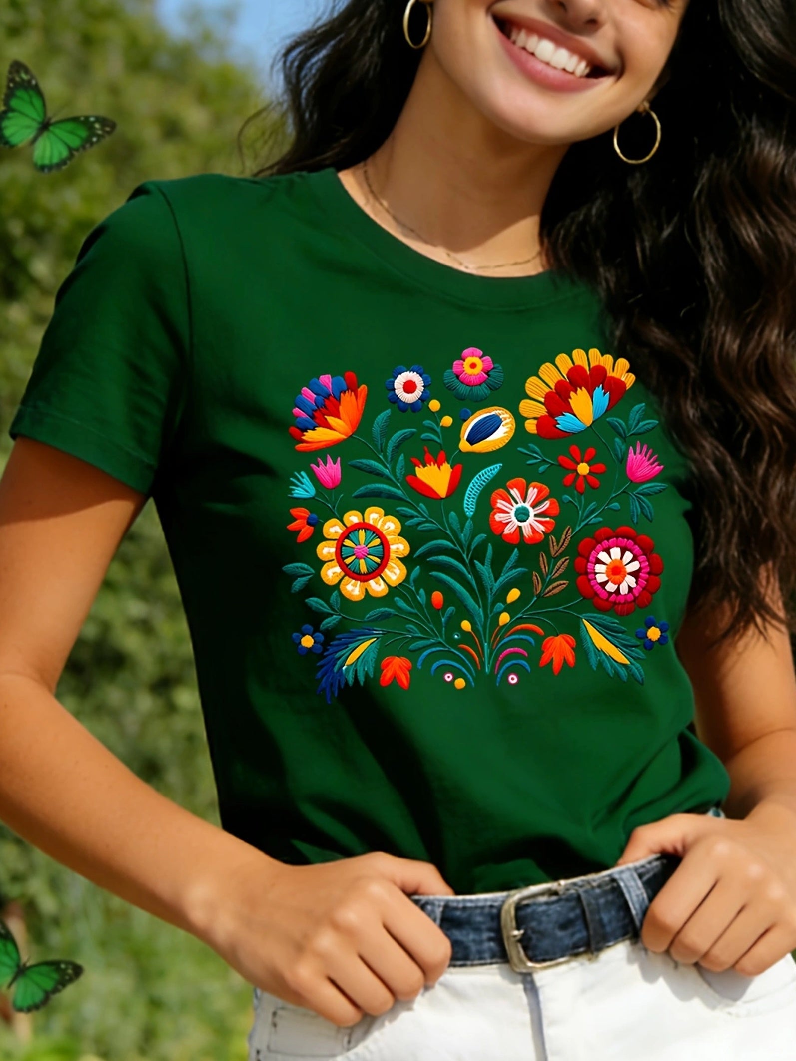 Mexican Color Floral Fiesta Letter Print T-shirt, Casual Short Sleeve Crew Neck Top Women's Clothing
