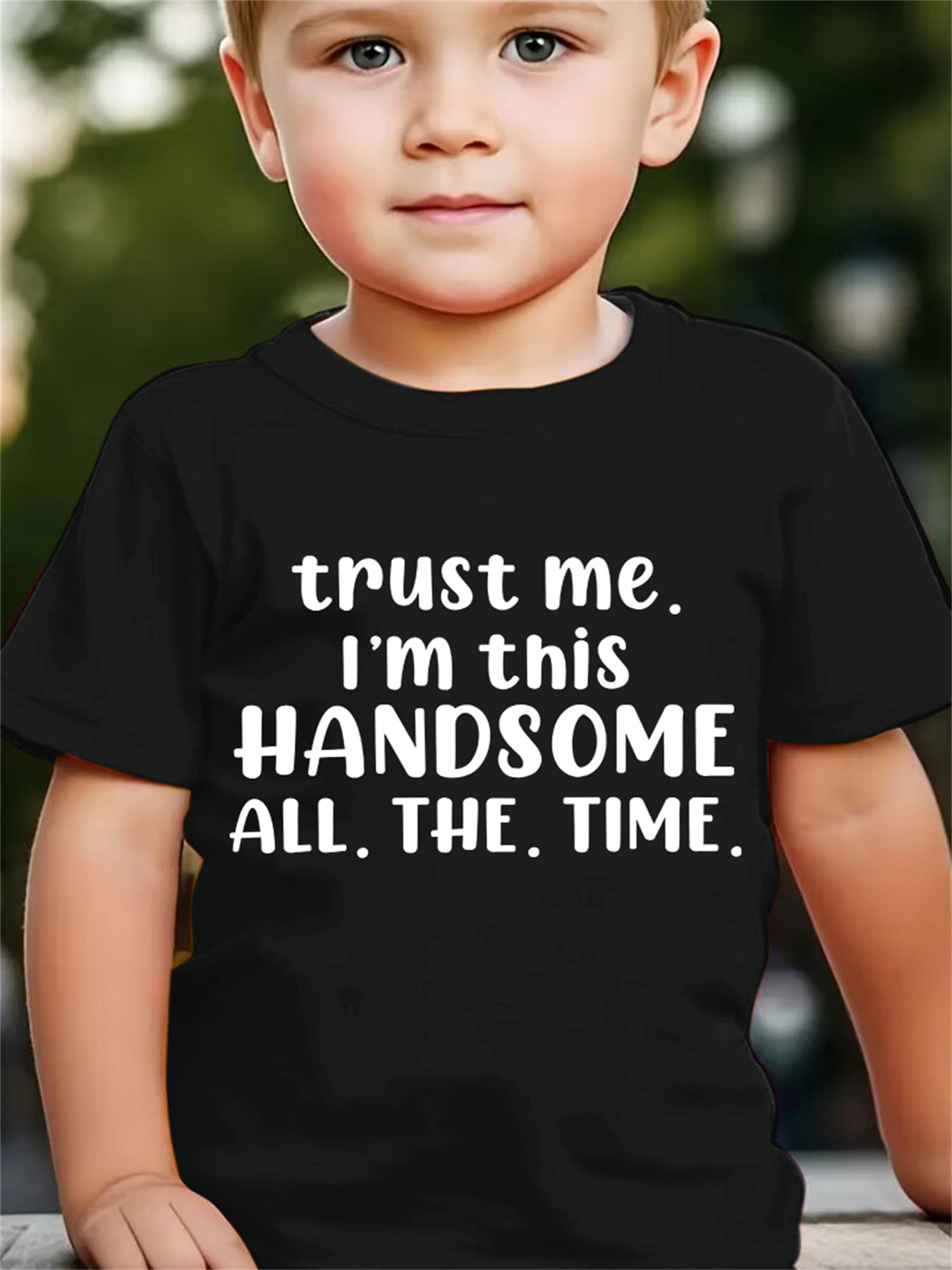 Summer Fashion Boys' Short-Sleeve T-Shirt "TRUST ME I'M THIS HANDSOME ALL THE TIME" Letter Print Casual Top DX2891
