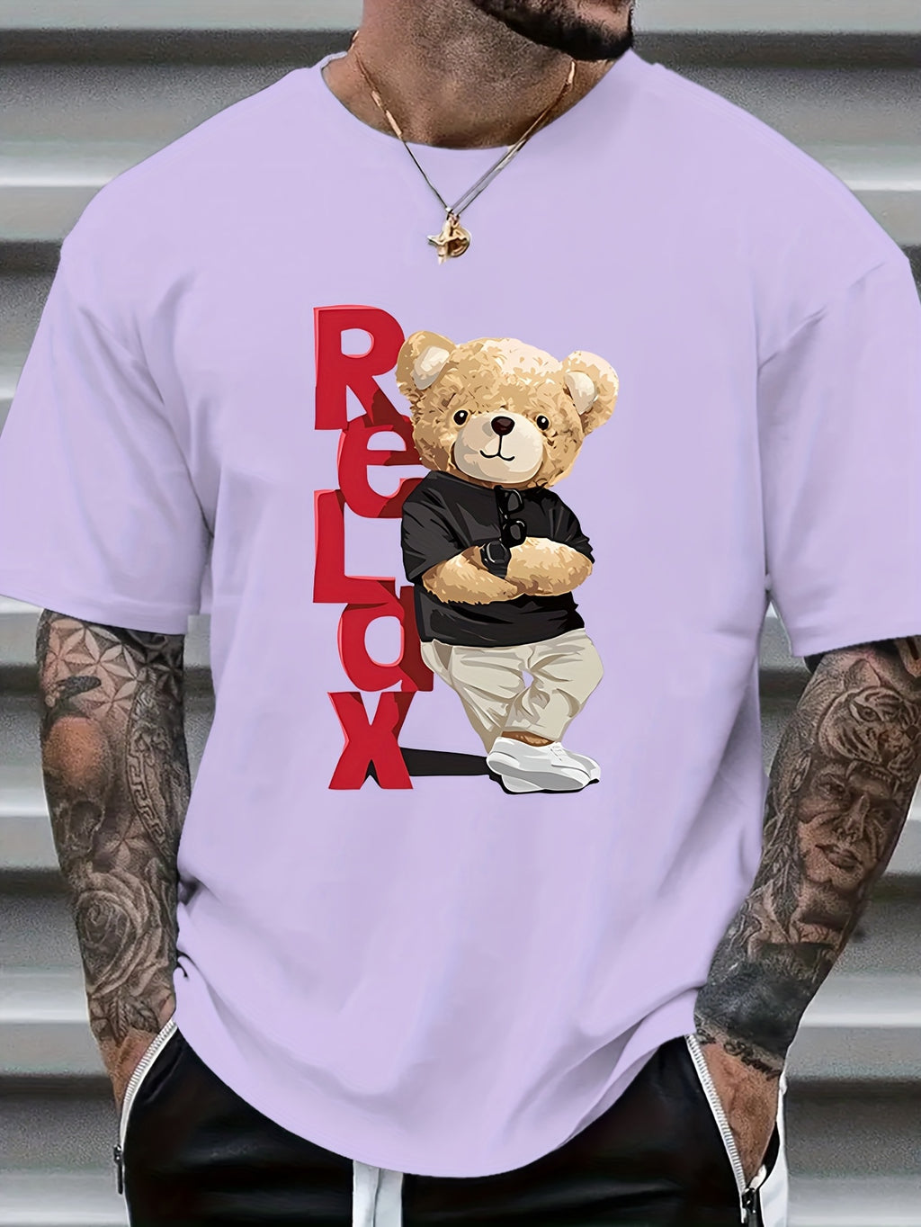 Men's Bear Print Short Sleeve T-Shirt - Summer Casual Round Neck Tee with Bear & Beech Tree Ink Drawing, Comfortable Regular Fit, Machine Washable Opaque Shirt for Outdoor & Casual Attire - In Stock ()