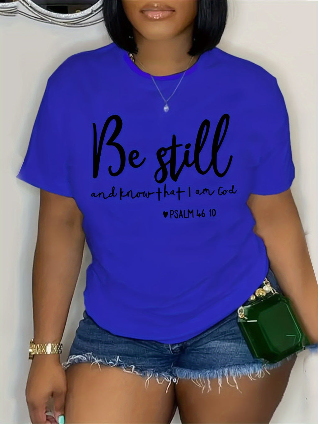 Plus Size, Women's Fashion Plus-Size T-Shirt with Letter Print, Machine Washable