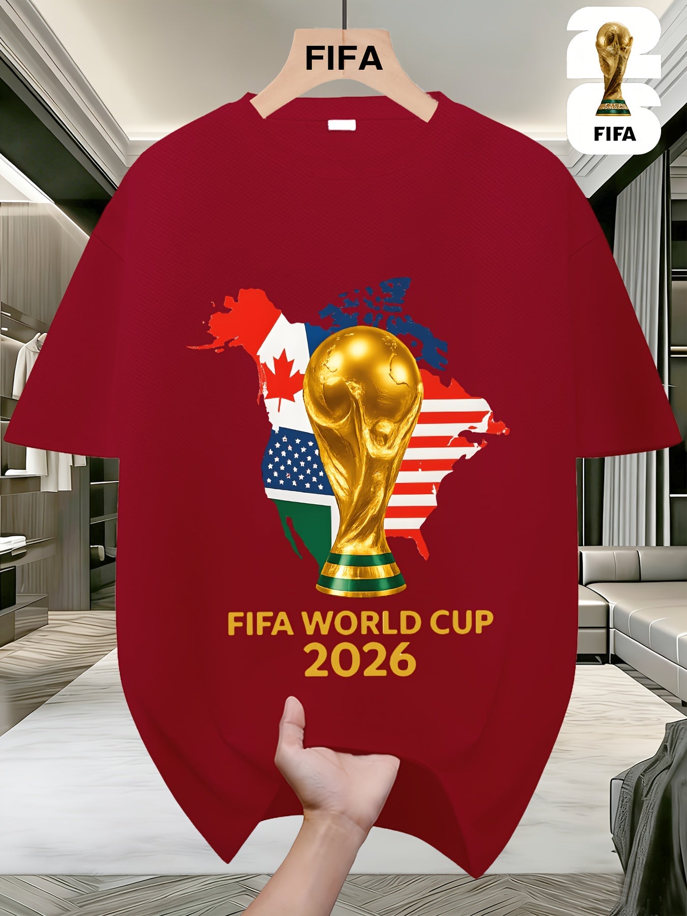 FIFA World Cup Football Brightly Patterned T-shirts from the USA, Canada, and Mexico, Featuring Street-style Prints, Fun Printed Short Sleeves, Perfect for Casual Attire, Men's and Women's Styles, and Suitable as a Birthday Gift for Sports Fans.