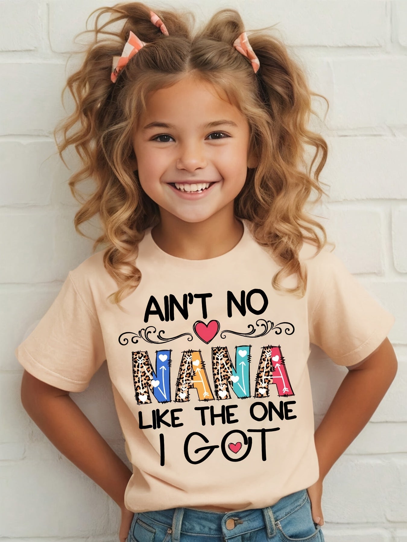 Summer Fashion Girls' Short Sleeve T-Shirt "AIN'T NO NANA LIKE THE ONE I GOT" Letter Print Casual Top NYDX4826