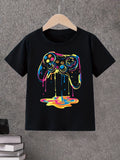 Game Controller Pattern Printed T-Shirt, Colorful And Fashionable Boys T-Shirt, Spring And Summer Casual And Comfortable Round Neck Short-Sleeved T-Shirt, Fashionable And Versatile Tops
