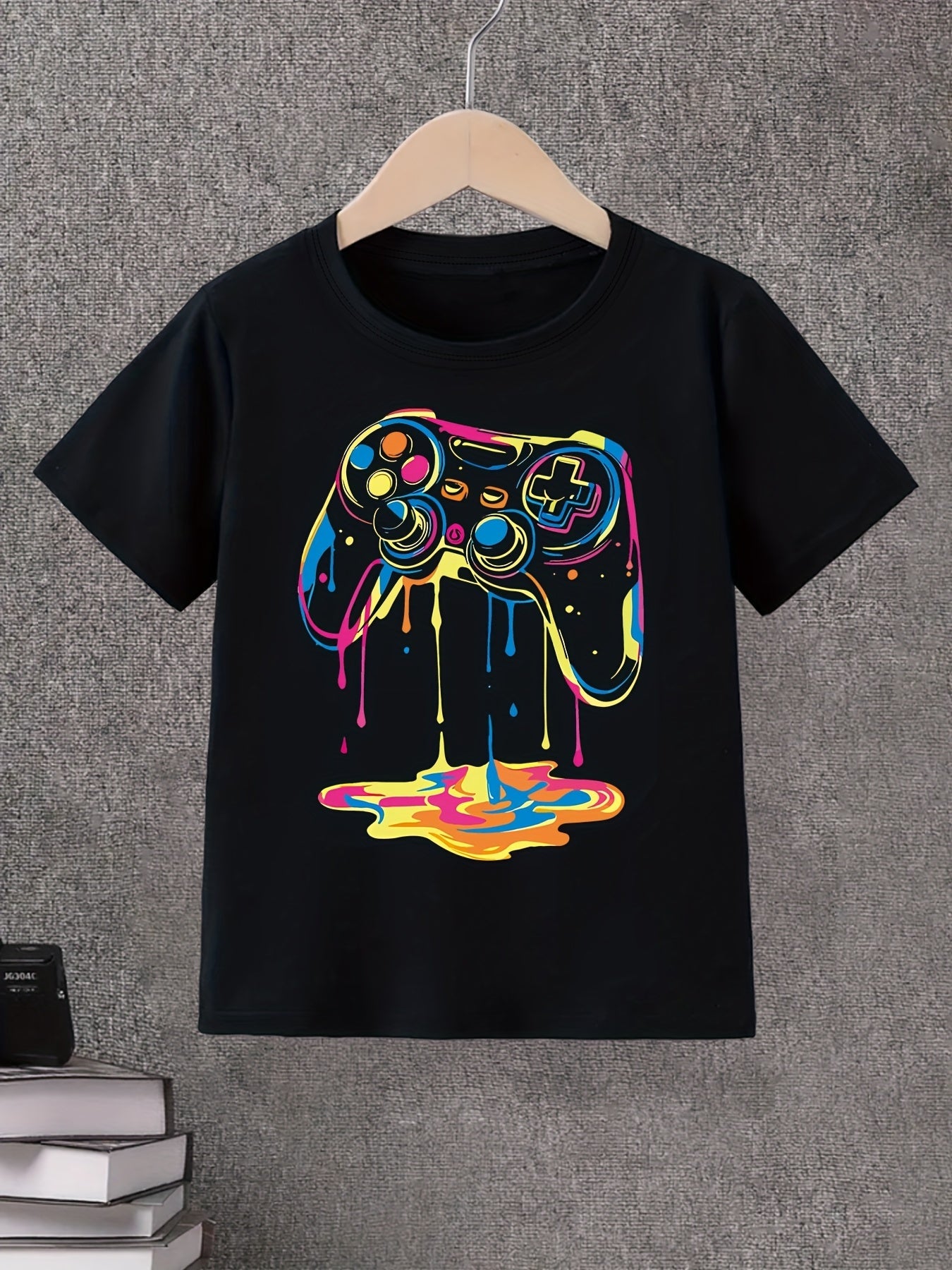 Game Controller Pattern Printed T-Shirt, Colorful And Fashionable Boys T-Shirt, Spring And Summer Casual And Comfortable Round Neck Short-Sleeved T-Shirt, Fashionable And Versatile Tops