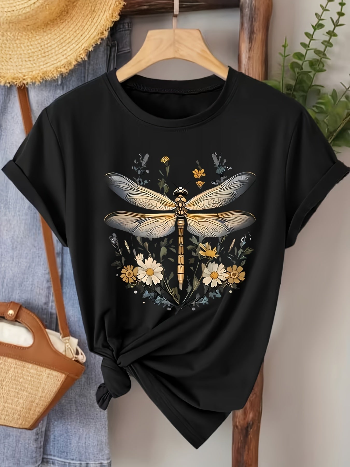 Fashionable Floral, Bohemian Women'S Graphic Print, Casual Short Sleeve - Spring And Summer Fit, Perfect Choice, Round Neck Women'S T-Shirt